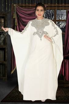 Cream embroidered georgette islamic kaftans