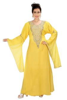Yellow embroidered georgette islamic kaftans