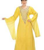 Yellow embroidered georgette islamic kaftans
