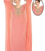 Peach embroidered georgette islamic kaftans
