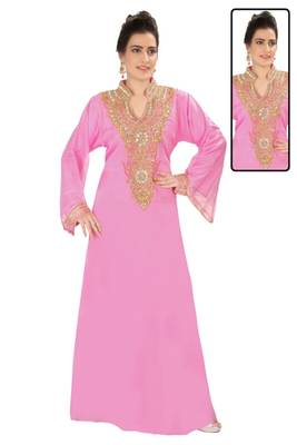 Pink embroidered georgette islamic kaftans 1