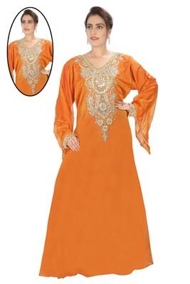 Orange embroidered georgette islamic kaftans 1