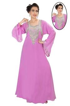 Pink embroidered georgette islamic kaftans