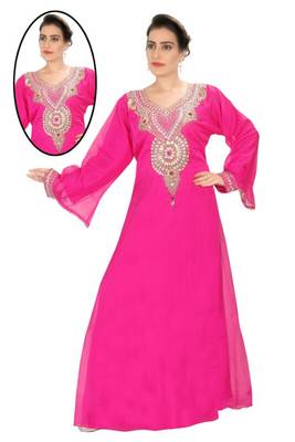 Pink embroidered georgette islamic kaftans 1