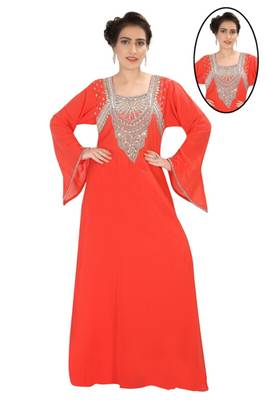 Red embroidered georgette islamic kaftans 1