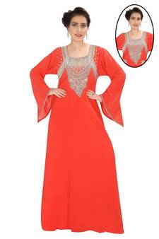 Red embroidered georgette islamic kaftans