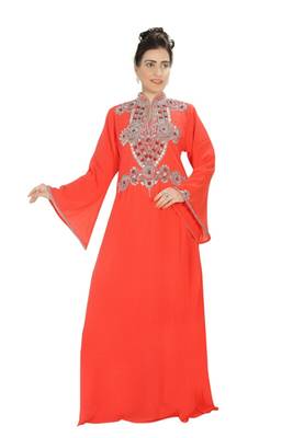 Orange embroidered georgette islamic kaftans 1