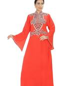 Orange embroidered georgette islamic kaftans