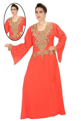 Orange embroidered georgette islamic kaftans 1