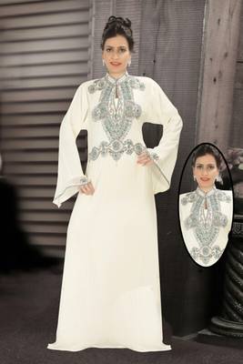 Cream embroidered georgette islamic kaftans 1