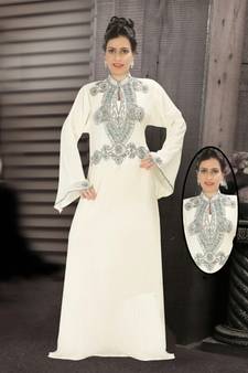 Cream embroidered georgette islamic kaftans