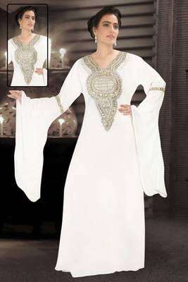 Cream embroidered georgette islamic kaftans 1