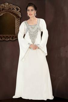 Cream embroidered georgette islamic kaftans