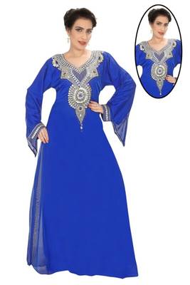 Royal blue embroidered georgette islamic kaftans 1