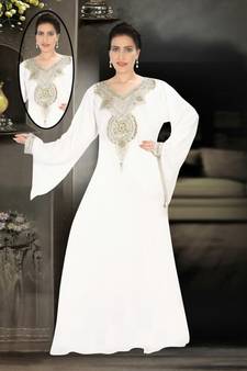 Cream embroidered georgette islamic kaftans