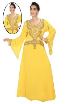 Yellow embroidered georgette islamic kaftans