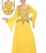 Yellow embroidered georgette islamic kaftans