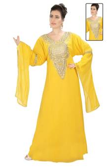 Yellow embroidered georgette islamic kaftans