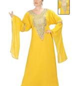 Yellow embroidered georgette islamic kaftans
