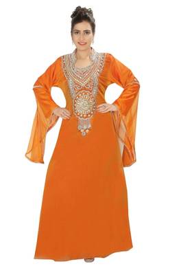 Orange embroidered georgette islamic kaftans 1