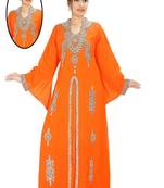 Orange embroidered georgette islamic kaftans