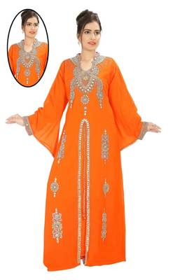 Orange embroidered georgette islamic kaftans 2