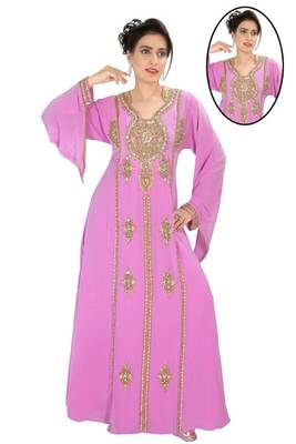 Pink embroidered georgette islamic kaftans 1