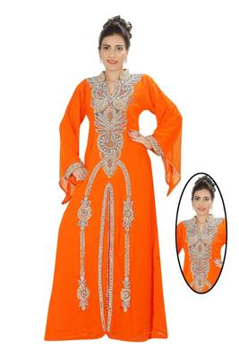 Orange embroidered georgette islamic kaftans 2