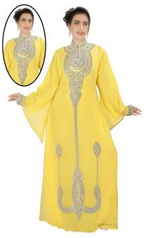 Yellow embroidered georgette islamic kaftans