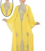 Yellow embroidered georgette islamic kaftans