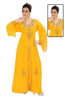 Yellow embroidered georgette islamic kaftans