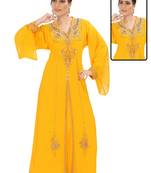Yellow embroidered georgette islamic kaftans