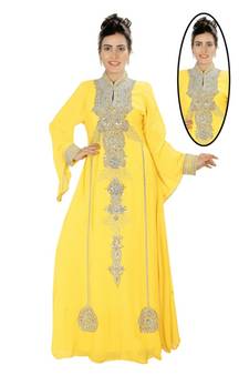 Yellow embroidered georgette islamic kaftans