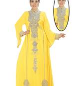 Yellow embroidered georgette islamic kaftans
