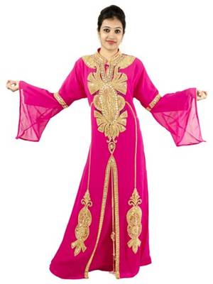 Pink embroidered georgette islamic kaftans 1