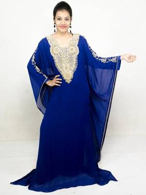 Royal blue embroidered georgette islamic kaftans 2