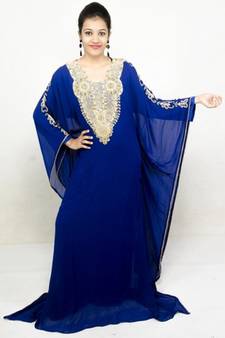Royal blue embroidered georgette islamic kaftans