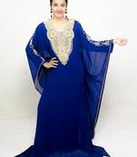 Royal blue embroidered georgette islamic kaftans