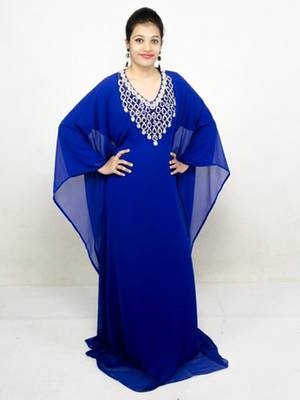 Royal blue embroidered georgette islamic kaftans 1