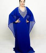 Royal blue embroidered georgette islamic kaftans