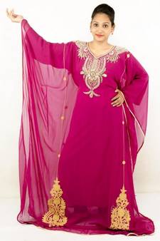 Magenta embroidered georgette islamic kaftans