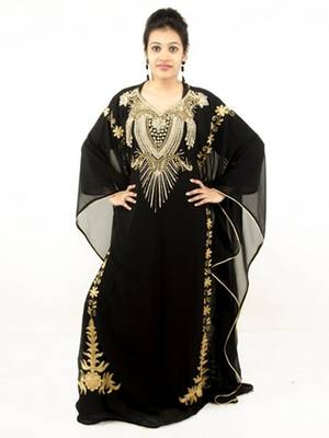 Black embroidered georgette islamic kaftans 4