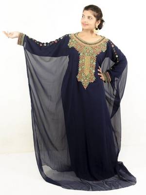 Navy blue embroidered georgette islamic kaftans 2