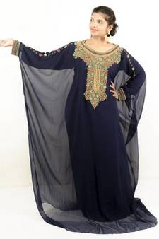 Navy blue embroidered georgette islamic kaftans