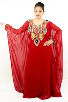 Red embroidered georgette islamic kaftans