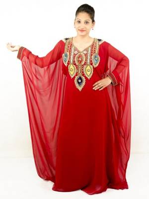 Red embroidered georgette islamic kaftans 2