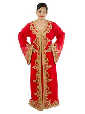 Turquoise  embroidered georgette islamic kaftans 1