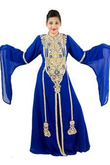 Royal blue embroidered georgette islamic kaftans