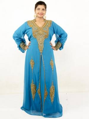 Turquoise  embroidered georgette islamic kaftans 3