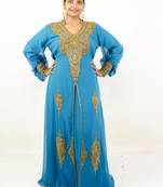 Turquoise  embroidered georgette islamic kaftans